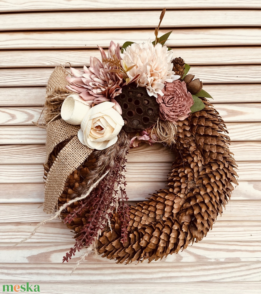 Toboz ősz ajtódísz, koszorú , 20 cm. - otthon & életmód - vallás - temetkezési tárgy - sírdísz, kegyeleti dísz - Meska.hu