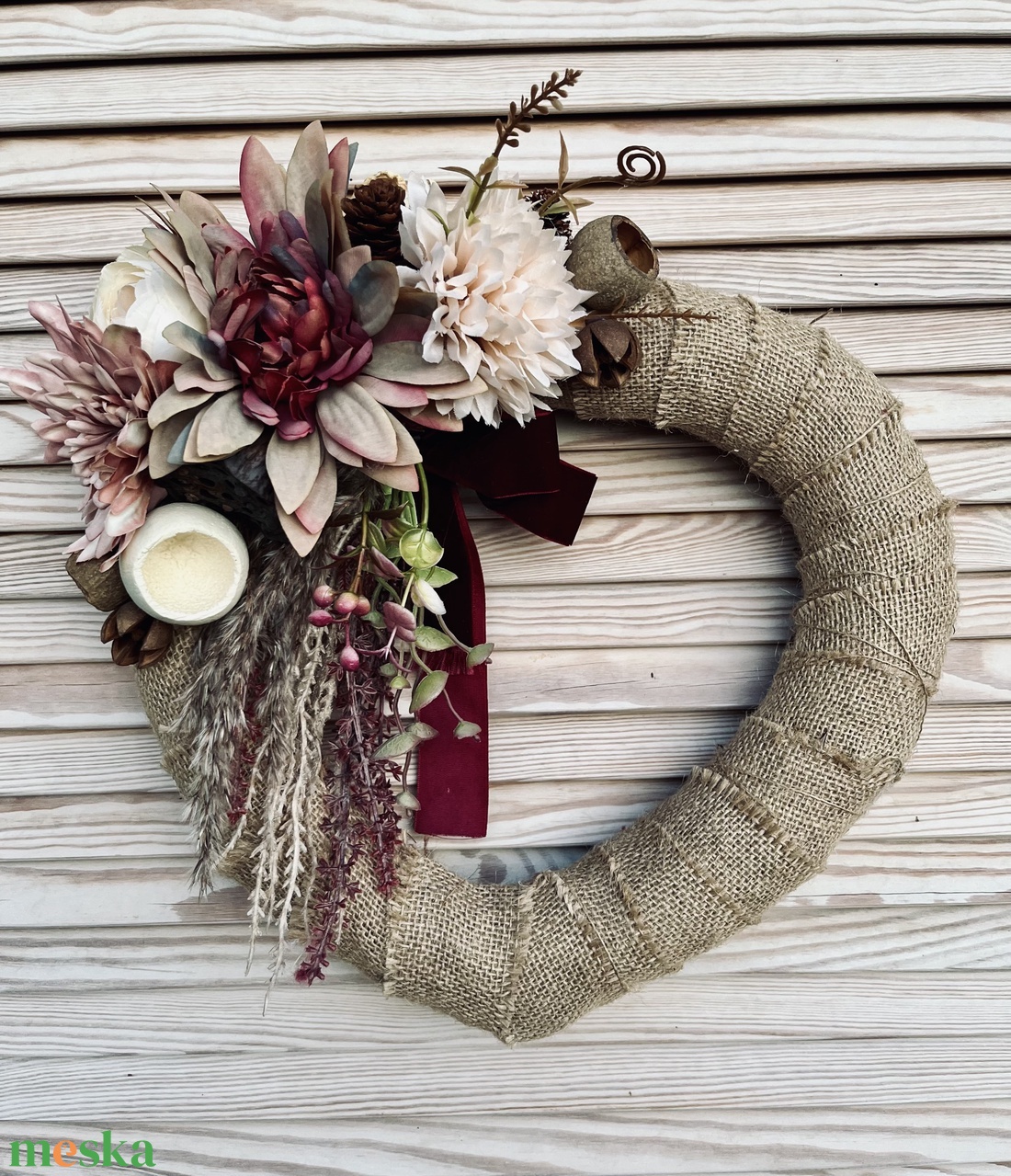 Szív alakú ajtódísz, koszorú , 30 cm - otthon & életmód - vallás - temetkezési tárgy - sírdísz, kegyeleti dísz - Meska.hu