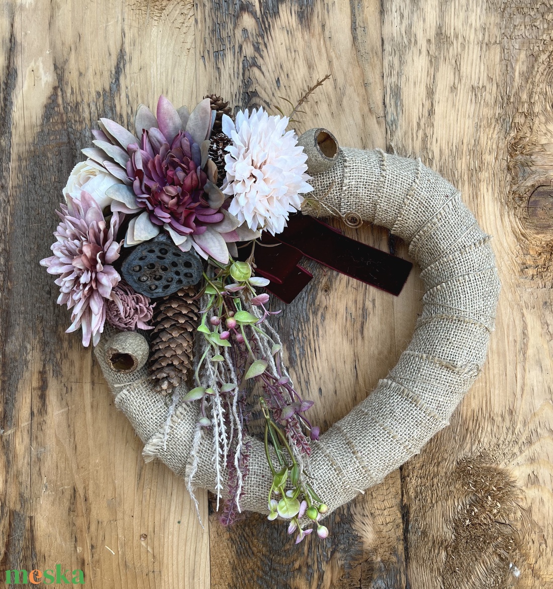 Szív alakú ajtódísz, koszorú , 30 cm - otthon & életmód - vallás - temetkezési tárgy - sírdísz, kegyeleti dísz - Meska.hu