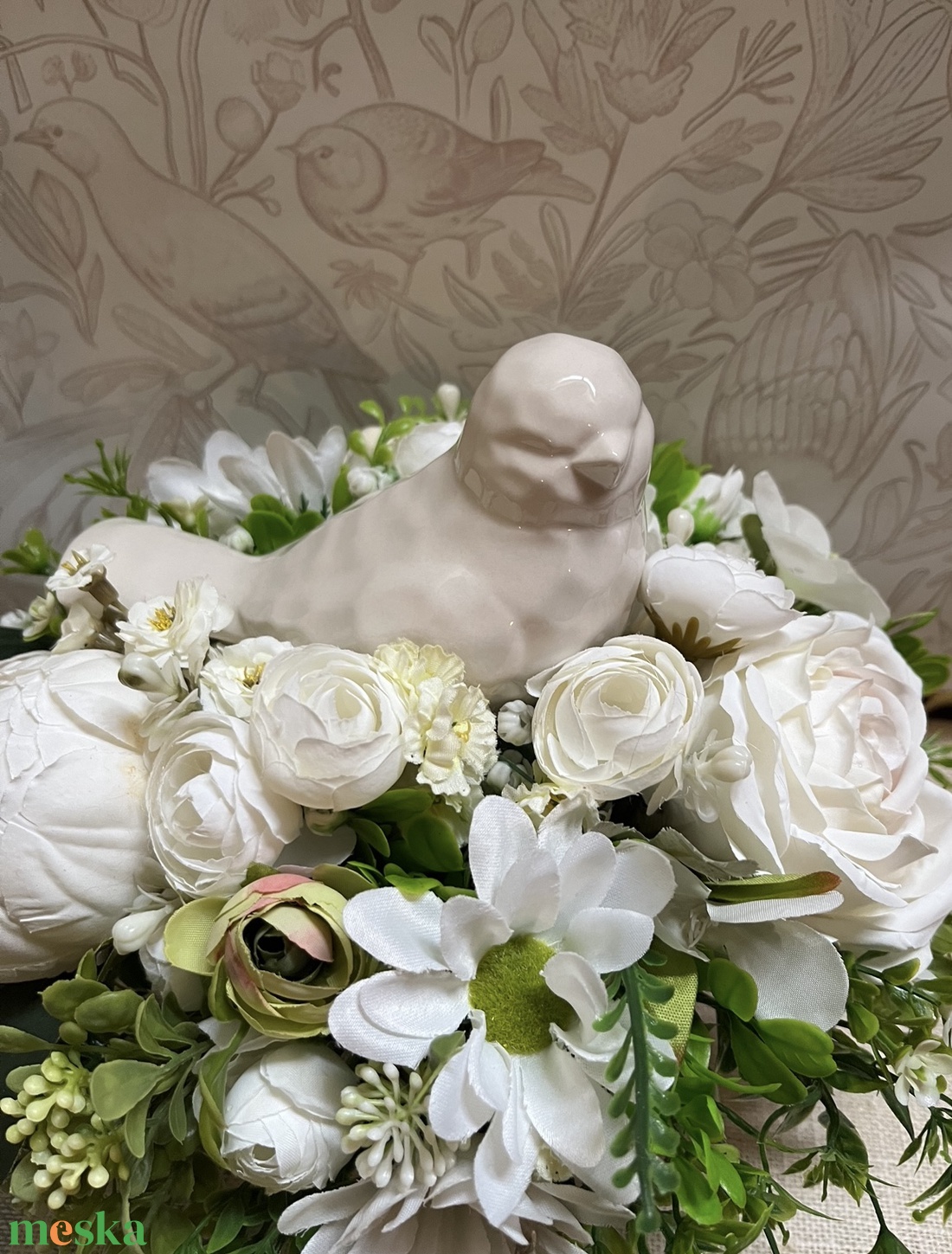 Tavaszi asztaldísz madarakkal - otthon & életmód - virágdekoráció - virágdíszek - virágdísz kaspóban - Meska.hu