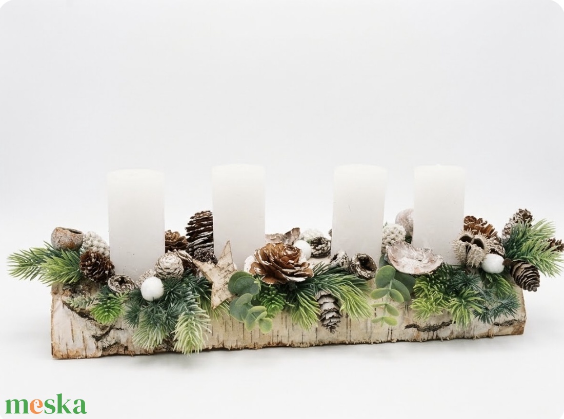 Nyirfa asztaldísz adventi dísz - karácsony - adventi díszek - adventi koszorú - Meska.hu