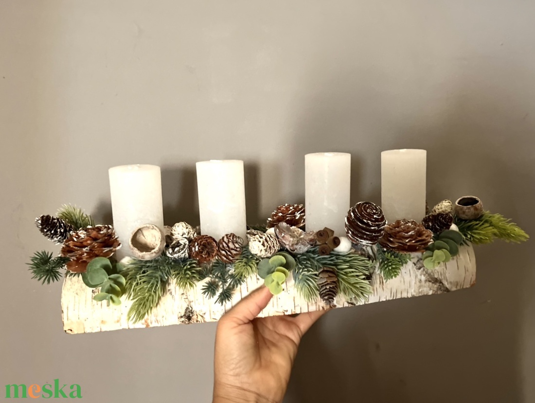 Nyirfa asztaldísz adventi dísz - karácsony - adventi díszek - adventi koszorú - Meska.hu