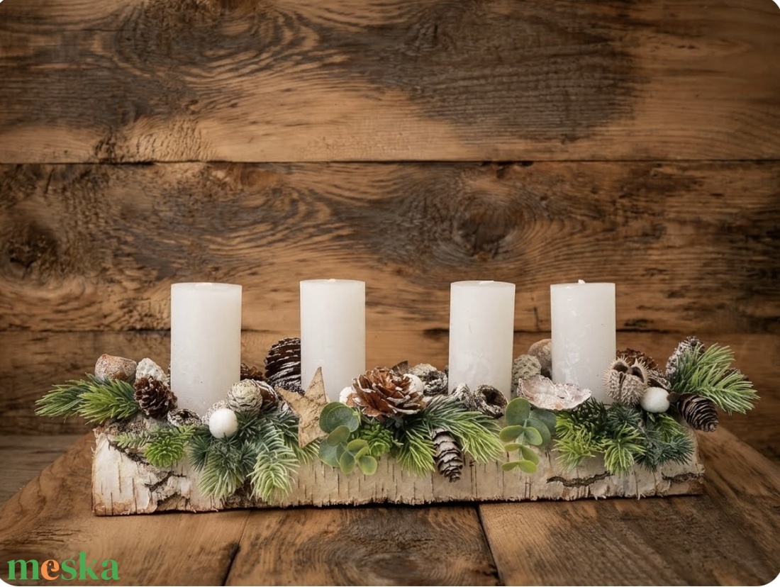 Nyirfa asztaldísz adventi dísz - karácsony - adventi díszek - adventi koszorú - Meska.hu