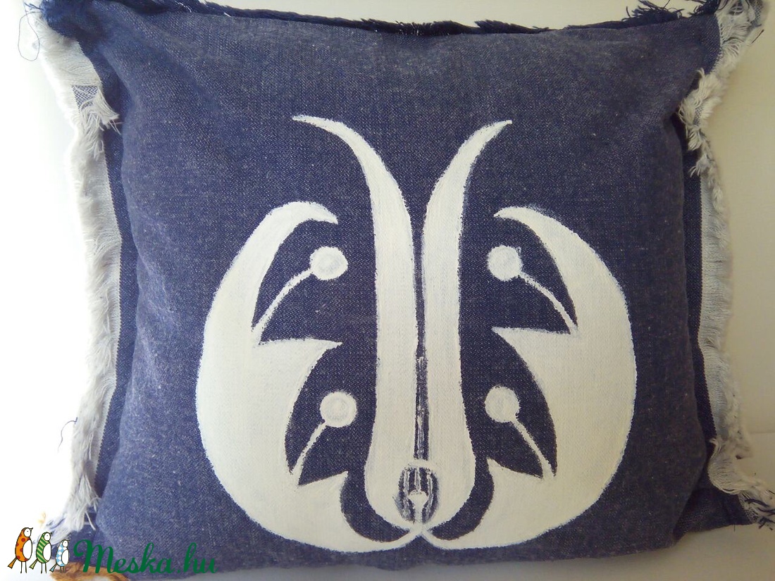 Kalotaszegi mintával festett farmer díszpárna -  - Meska.hu