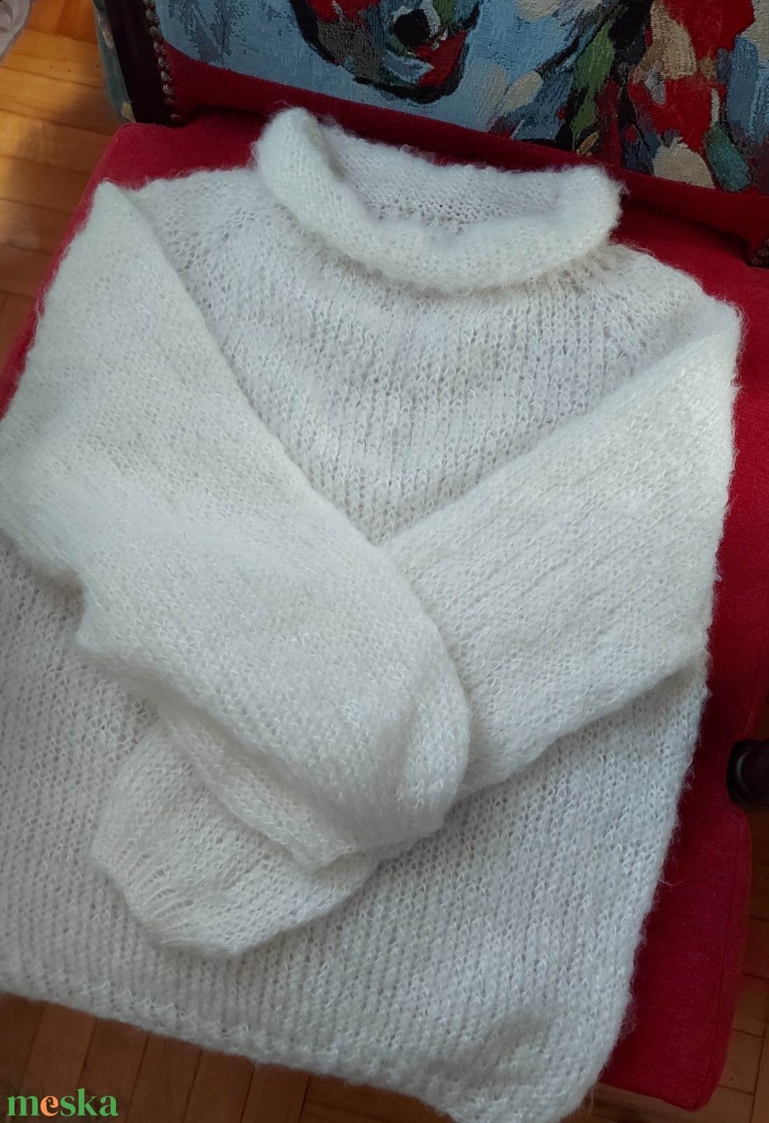 Fehér felhő. mohair pulóver. Kézzel kötött. - ruha & divat - női ruha - pulóver - Meska.hu