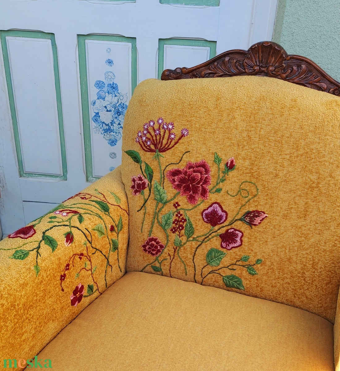 Vintage fotel, rokokó stílusban, felújítva, kézi hímzéssel - otthon & életmód - bútor - szék & fotel - Meska.hu