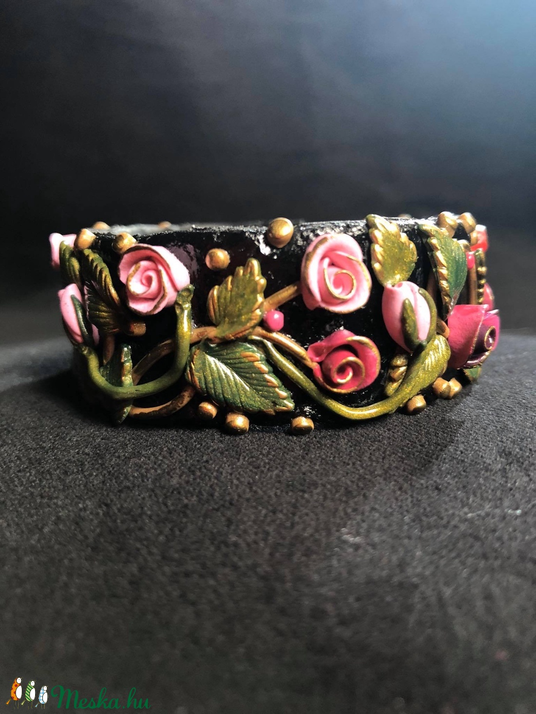 Antik hatású rózsás karkötő  - ékszer - karkötő - széles karkötő - Meska.hu