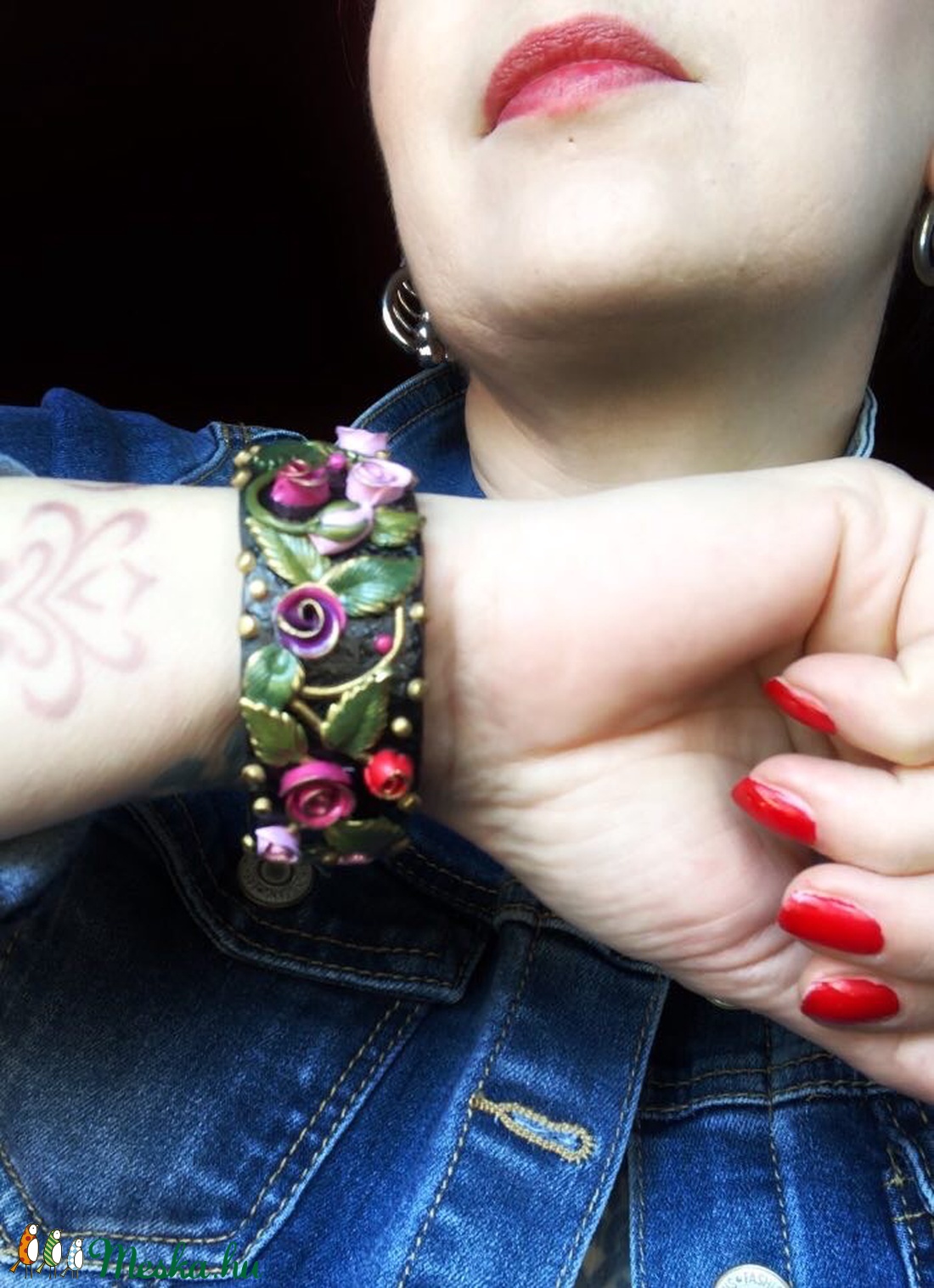 Antik hatású rózsás karkötő  - ékszer - karkötő - széles karkötő - Meska.hu