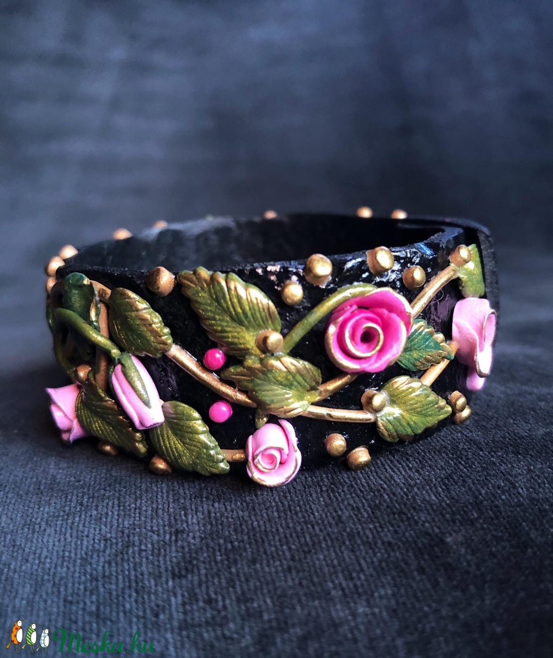 Antik hatású rózsás karkötő  - ékszer - karkötő - széles karkötő - Meska.hu