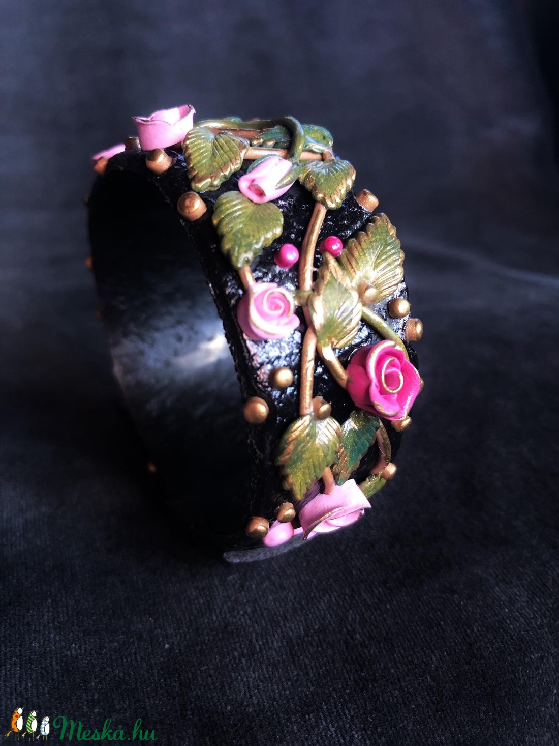 Antik hatású rózsás karkötő  - ékszer - karkötő - széles karkötő - Meska.hu