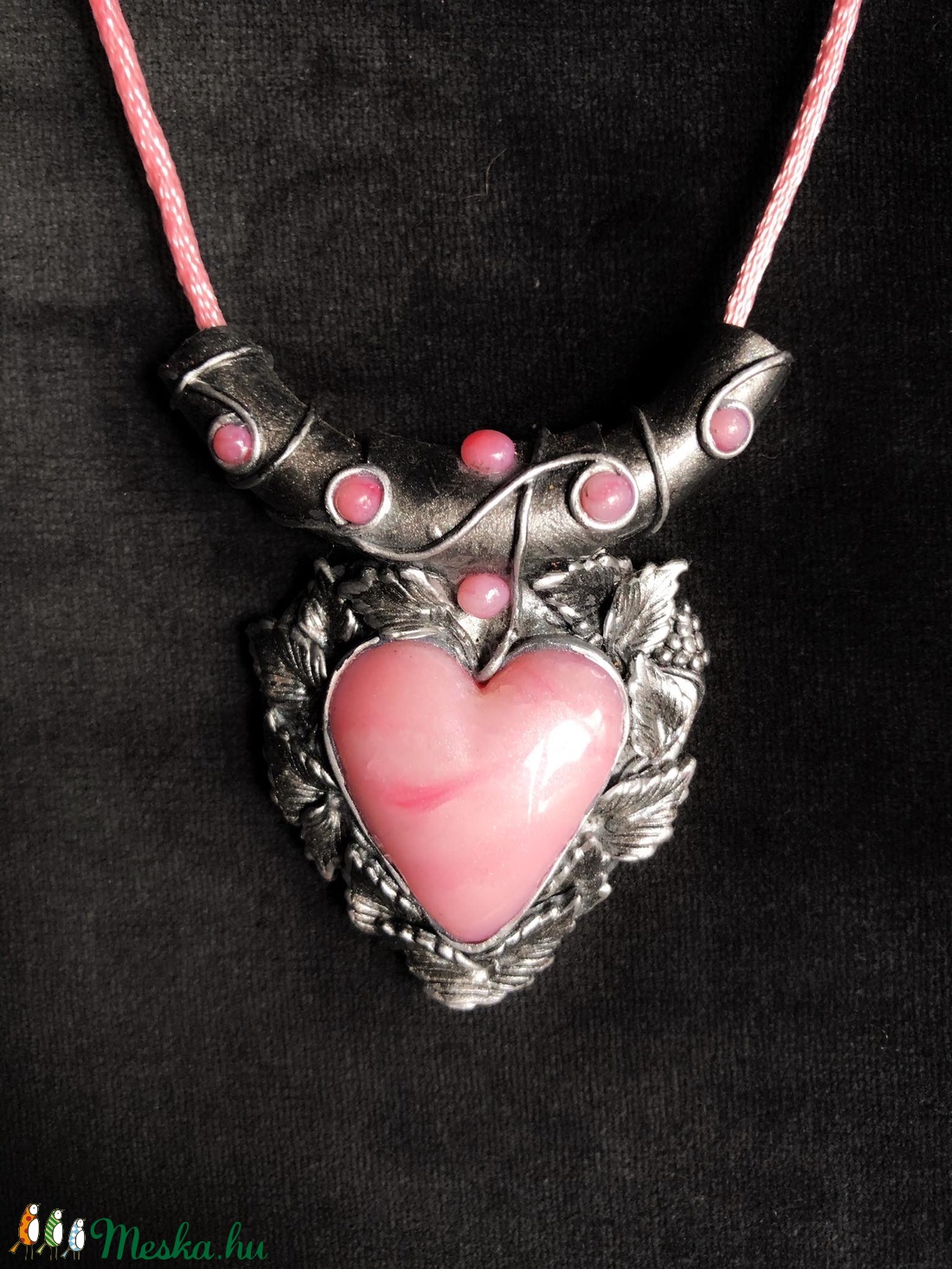Rózsaszín szív nyaklánc - ékszer - nyaklánc - medálos nyaklánc - Meska.hu