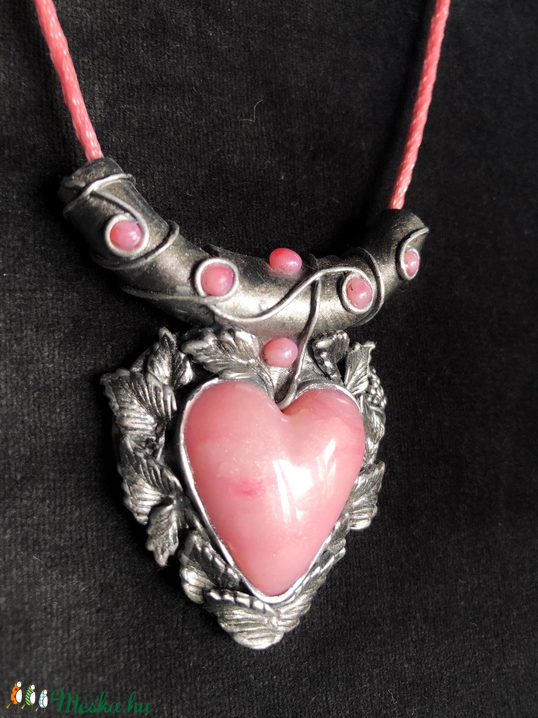 Rózsaszín szív nyaklánc - ékszer - nyaklánc - medálos nyaklánc - Meska.hu