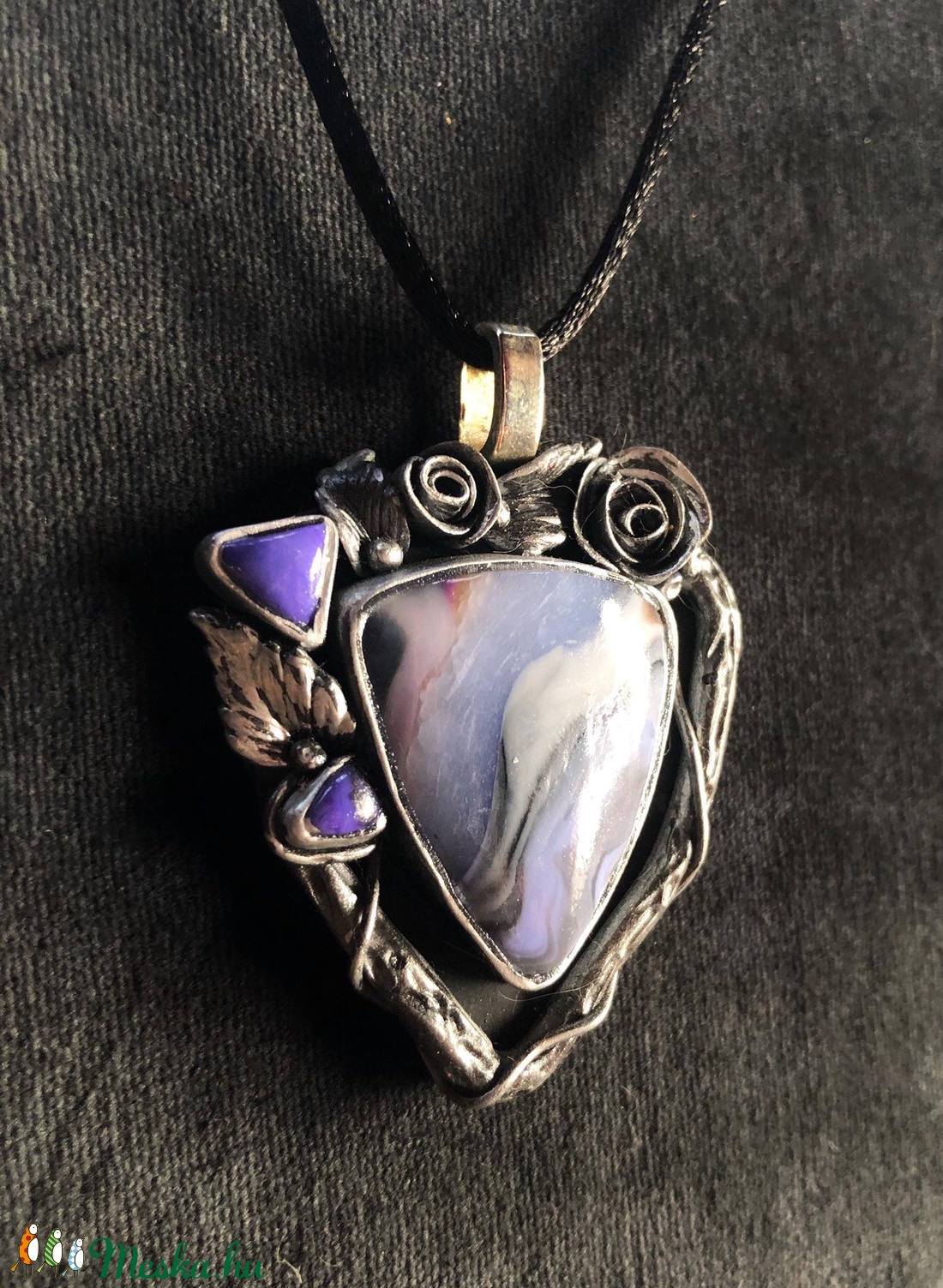 Antik hatású lila köves nyaklánc - ékszer - nyaklánc - medálos nyaklánc - Meska.hu