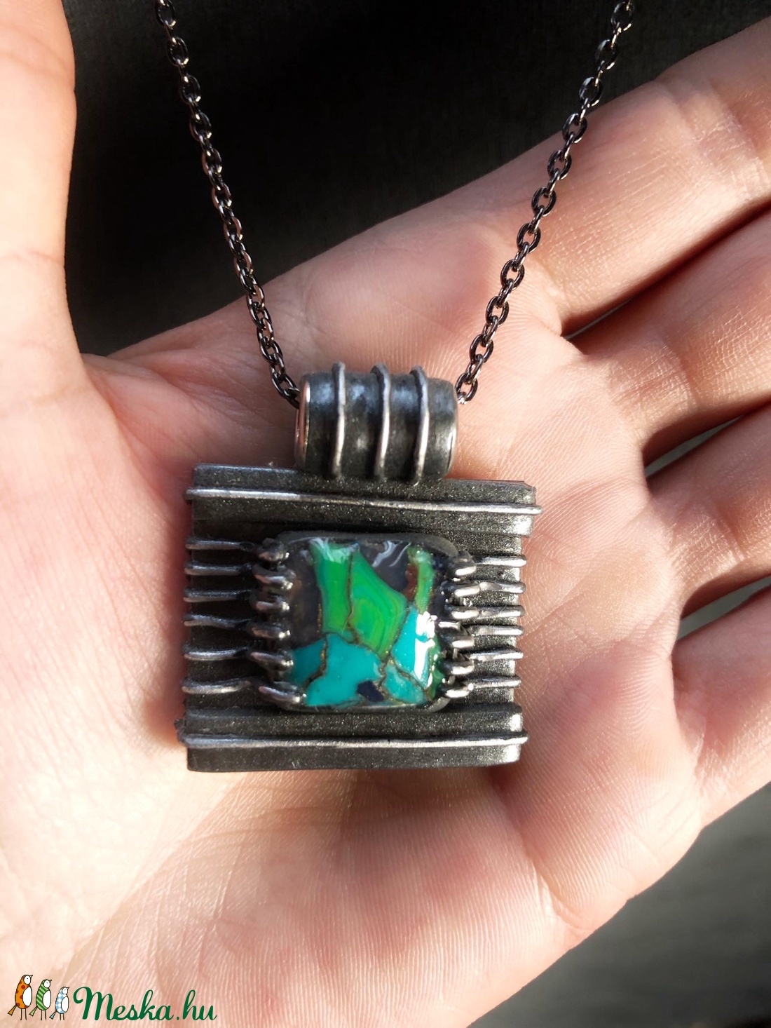 Türkiz négyzet nyaklánc - ékszer - nyaklánc - medálos nyaklánc - Meska.hu