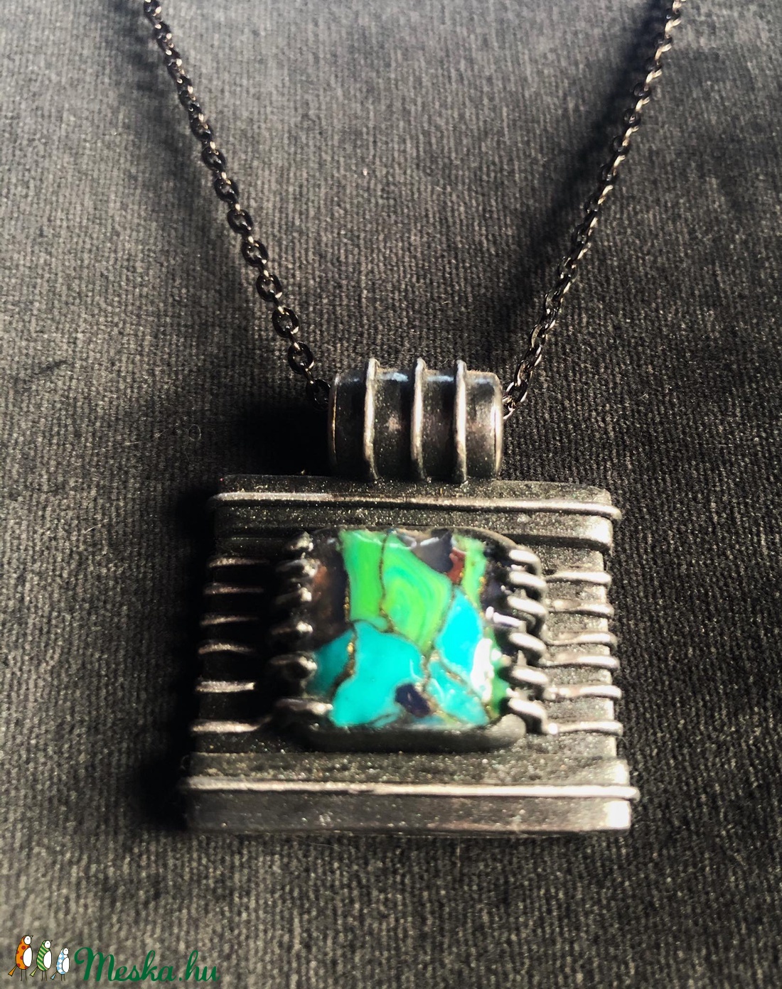 Türkiz négyzet nyaklánc - ékszer - nyaklánc - medálos nyaklánc - Meska.hu