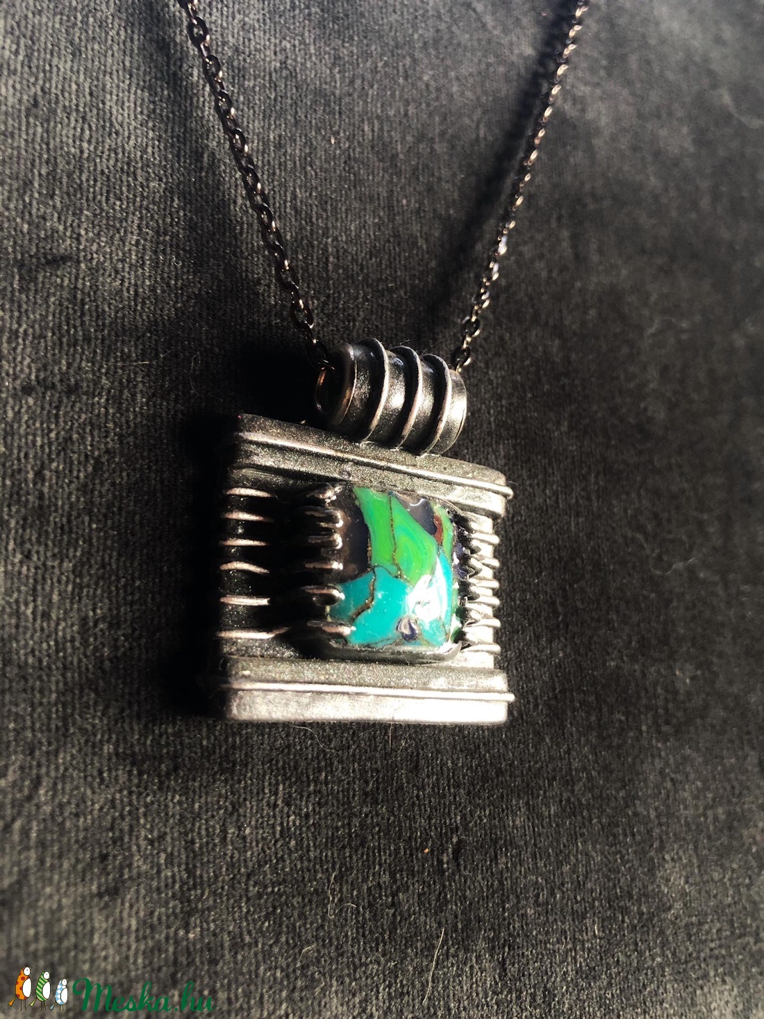 Türkiz négyzet nyaklánc - ékszer - nyaklánc - medálos nyaklánc - Meska.hu