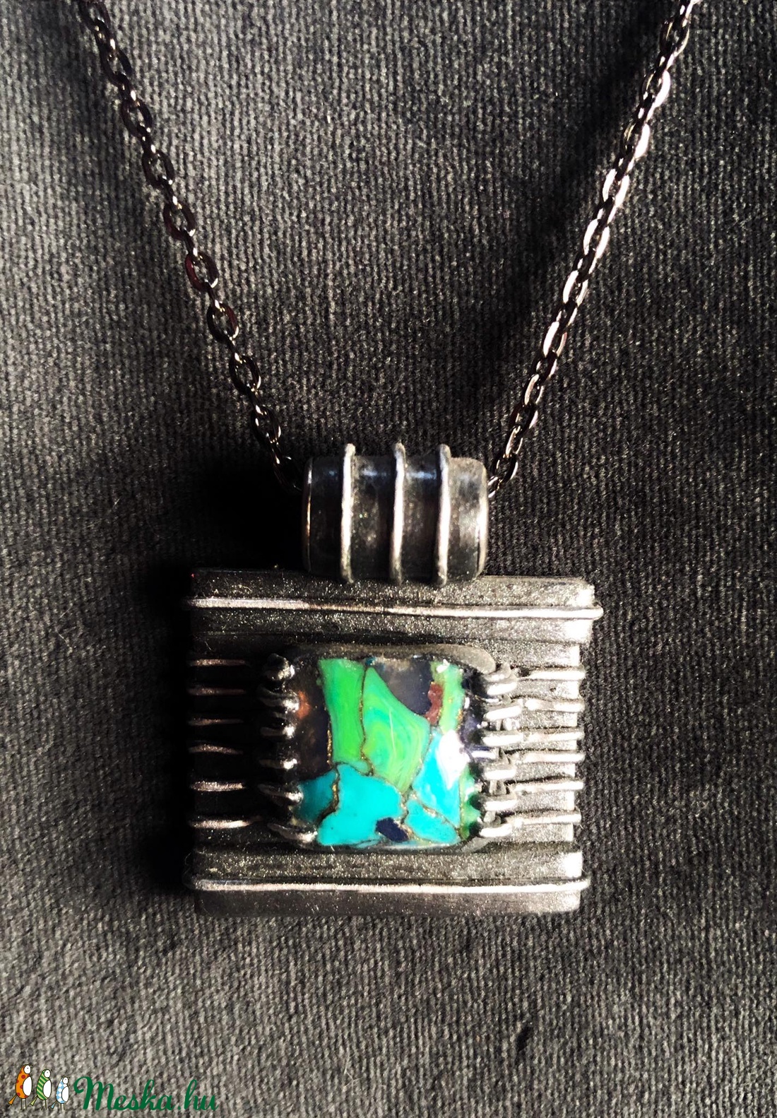 Türkiz négyzet nyaklánc - ékszer - nyaklánc - medálos nyaklánc - Meska.hu