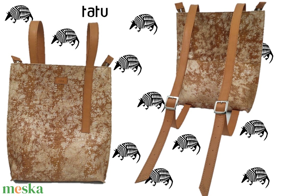 CLASSIC tatu hátizsák camel/hüllő mintás bőr táska - táska & tok - hátizsák - hátizsák - Meska.hu