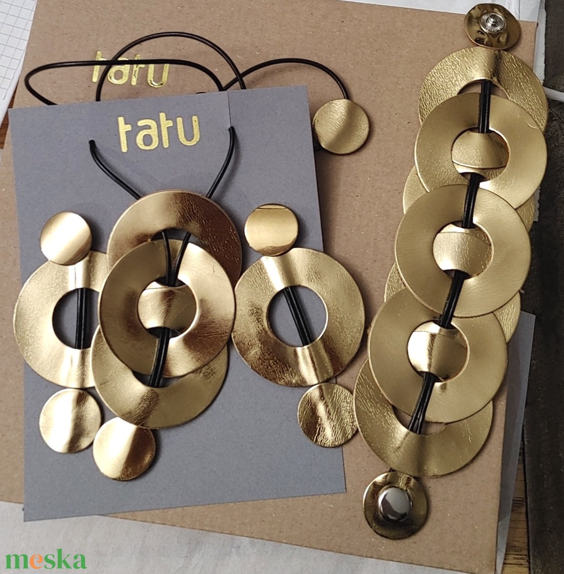 CIRCLE tatu bőr ékszer szett - ékszer - fülbevaló - lógó fülbevaló - Meska.hu
