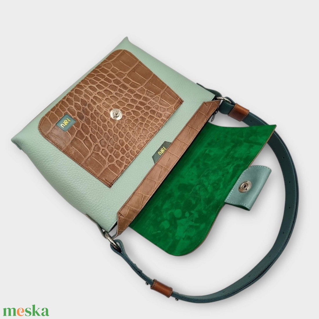 DAVIDA oldaltáska menta/kalligráf - táska & tok - kézitáska & válltáska - válltáska - Meska.hu