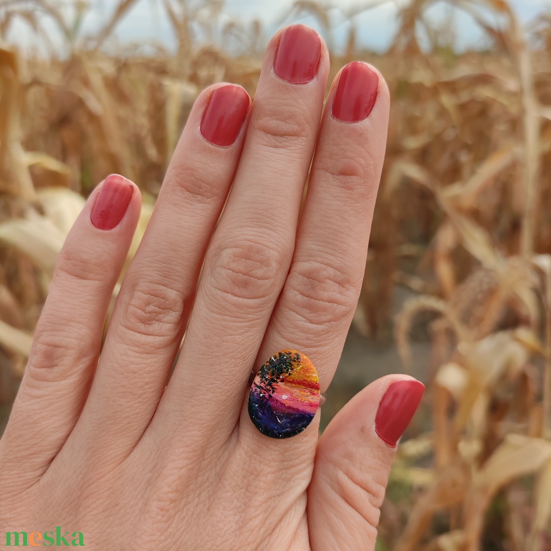 mini naplementés kézzel festett tájképes kavics  naplemente a völgyben gyűrű - ékszer - gyűrű - szoliter gyűrű - Meska.hu mini naplementés kézzel festett tájképes kavics  naplemente a völgyben gyűrű - ékszer - gyűrű - szoliter gyűrű - Meska.hu