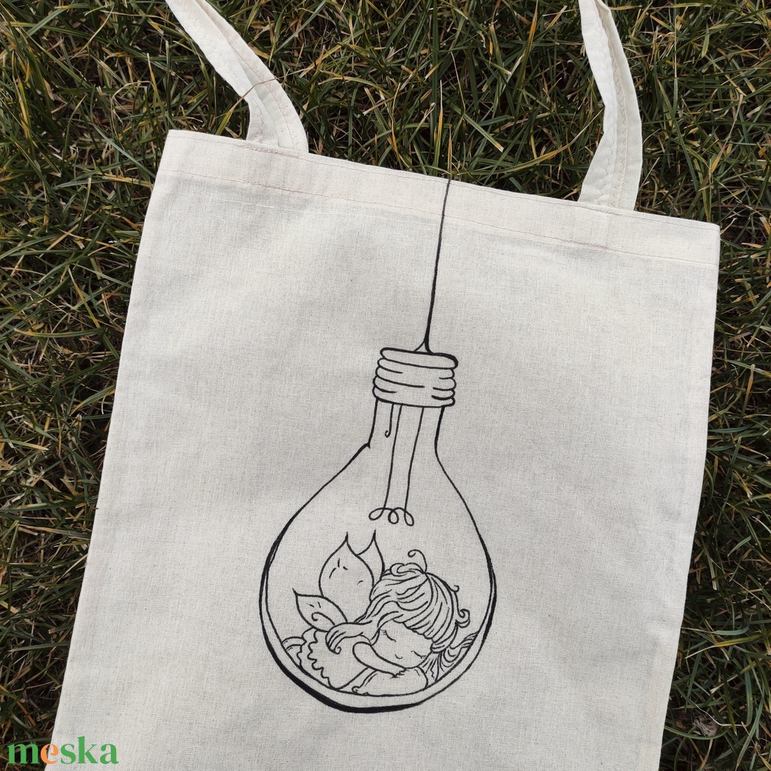 lámpás tündér, aranyos kézzel festett natúr vászontáska - táska & tok - bevásárlás & shopper táska - shopper, textiltáska, szatyor - Meska.hu