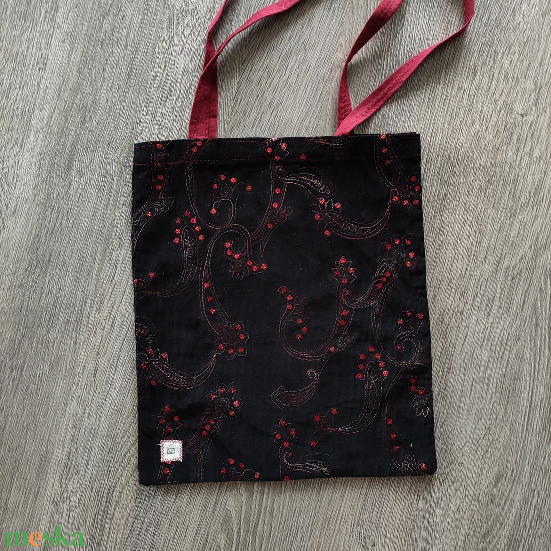fekete kord, indamintás csinos női válltáska - táska & tok - bevásárlás & shopper táska - shopper, textiltáska, szatyor - Meska.hu