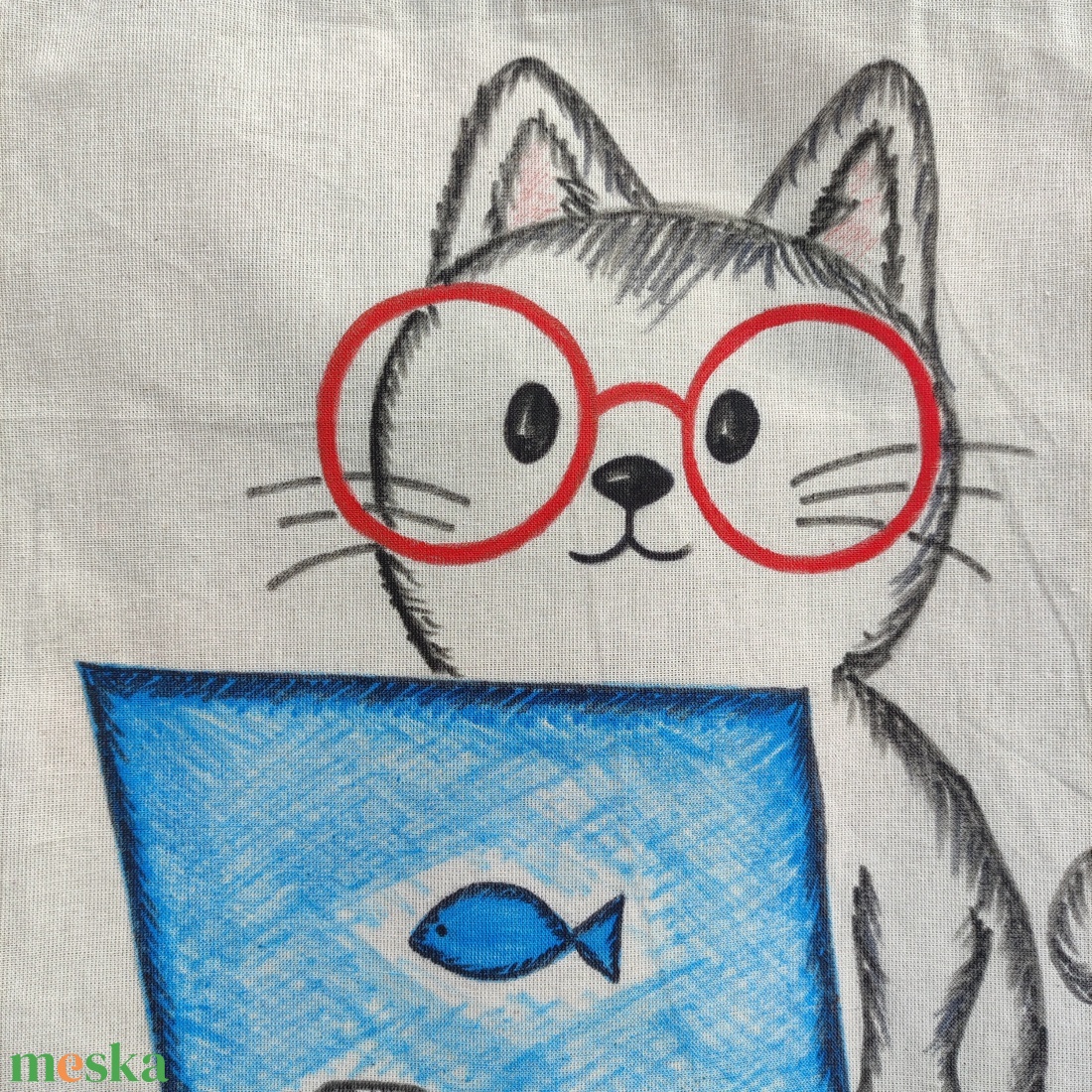 home office cica  kézzel rajzolt natúr vászontáska - táska & tok - bevásárlás & shopper táska - shopper, textiltáska, szatyor - Meska.hu