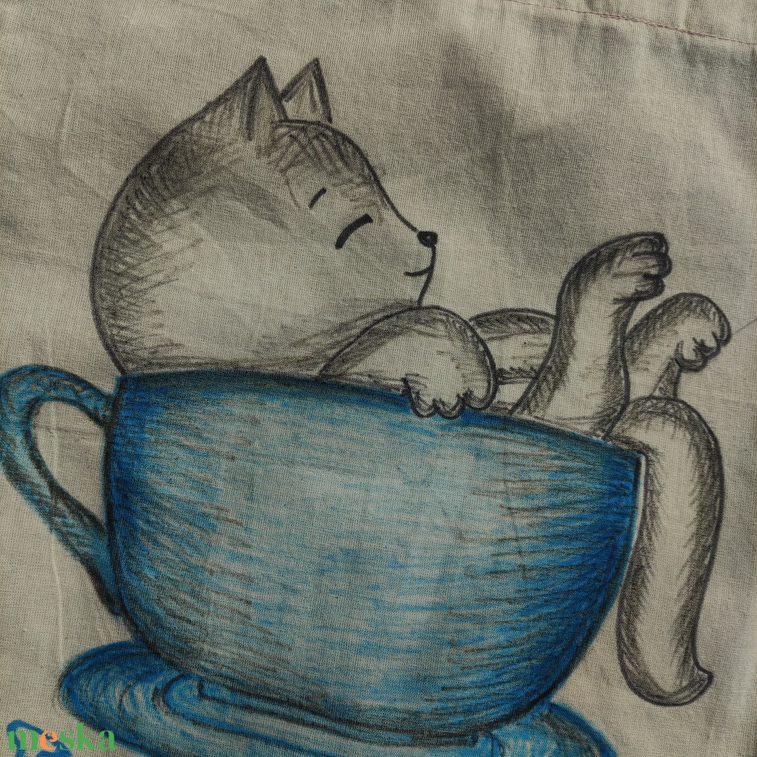 I need coffee :) aranyos cicás kézzel rajzolt natúr vászontáska - táska & tok - bevásárlás & shopper táska - shopper, textiltáska, szatyor - Meska.hu