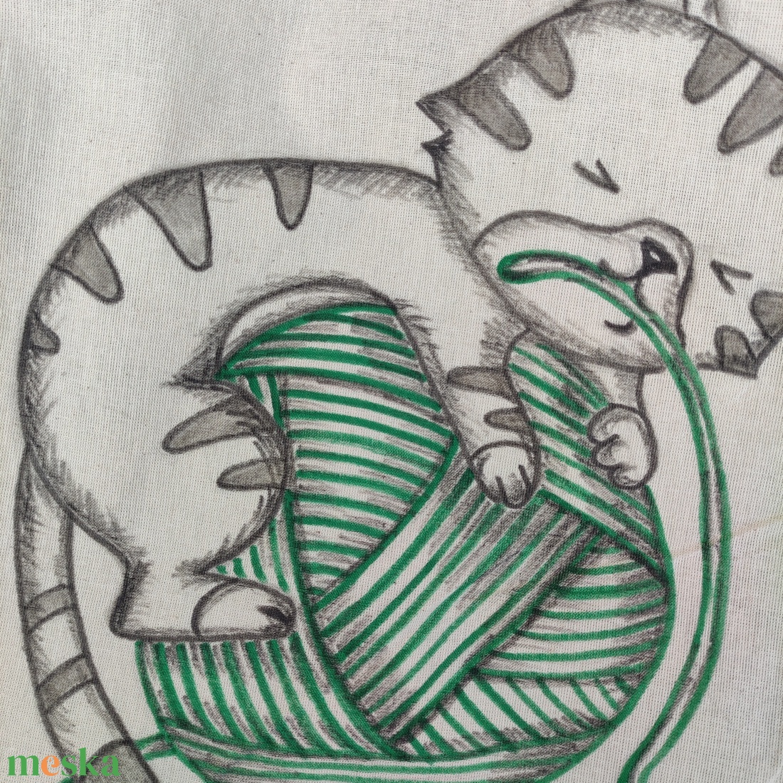 gombolyag cica, kézzel rajzolt natúr vászontáska - táska & tok - bevásárlás & shopper táska - shopper, textiltáska, szatyor - Meska.hu