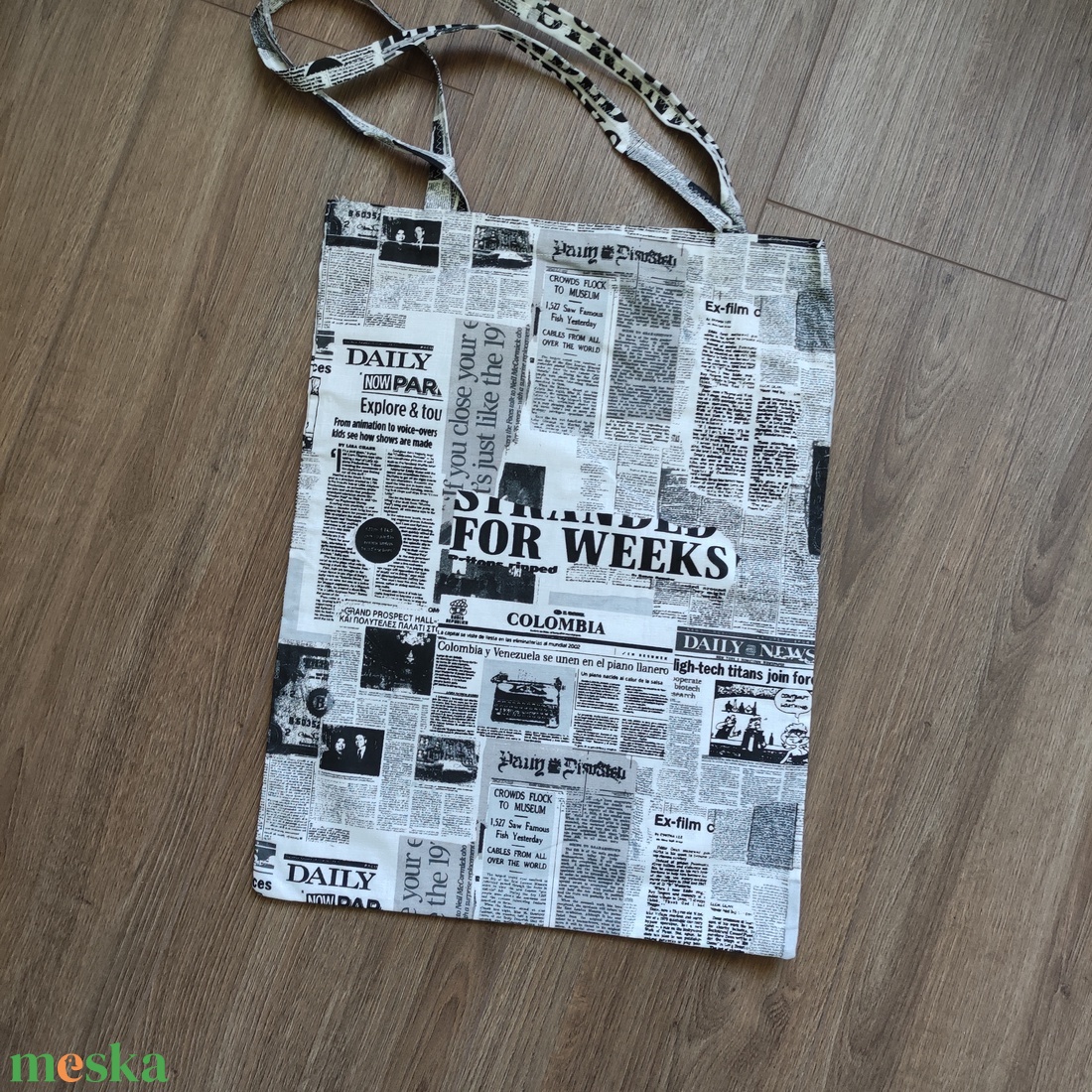 fekete-fehér újság mintás shopper, válltáska - táska & tok - bevásárlás & shopper táska - shopper, textiltáska, szatyor - Meska.hu