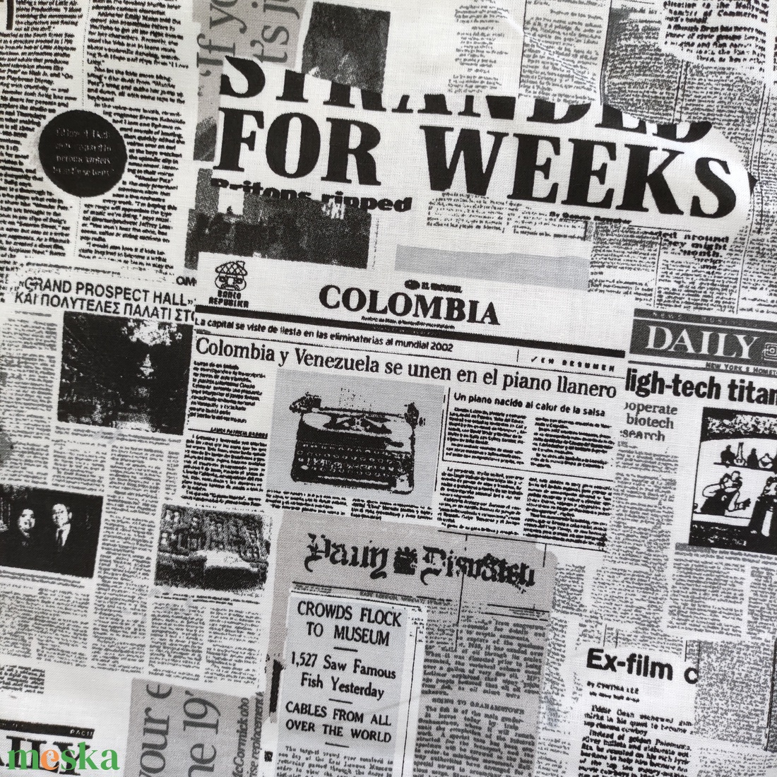 fekete-fehér újság mintás shopper, válltáska - táska & tok - bevásárlás & shopper táska - shopper, textiltáska, szatyor - Meska.hu