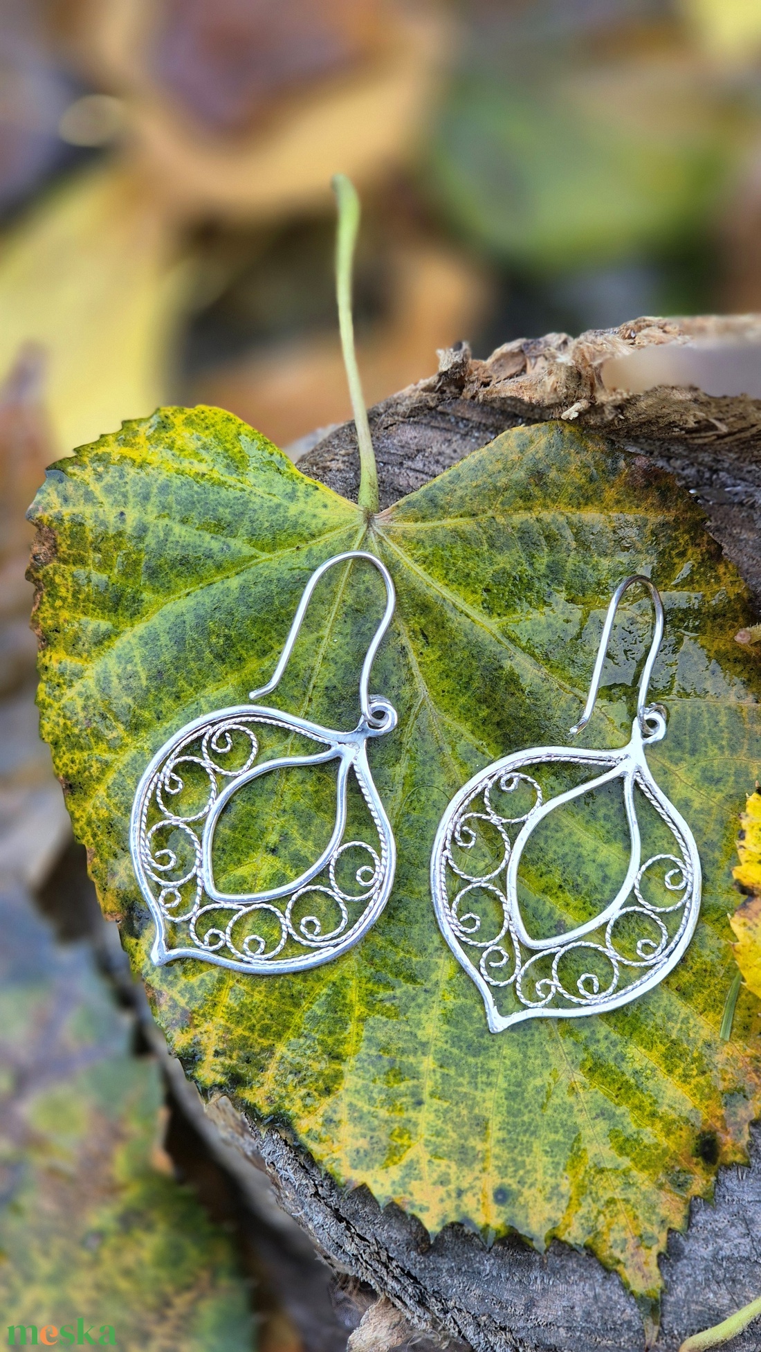 Csipke filigrán fülbevaló 925 finomságú -sterling- ezüstből - ékszer - fülbevaló - lógó fülbevaló - Meska.hu