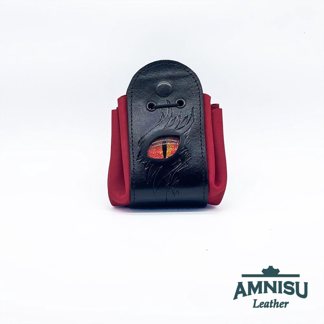 Fekete - piros sárkányszemes bőr 2in1 szütyő és kockatálca - Xena - játék & sport - szerepjáték - Meska.hu