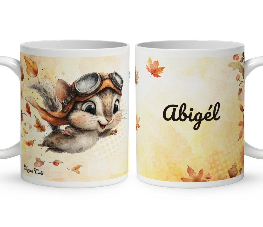 Névvel kérhető - Cuki őszi repülő mókus mintás bögre - otthon & életmód - konyhafelszerelés, tálalás - tálalás - bögre & csésze - Meska.hu