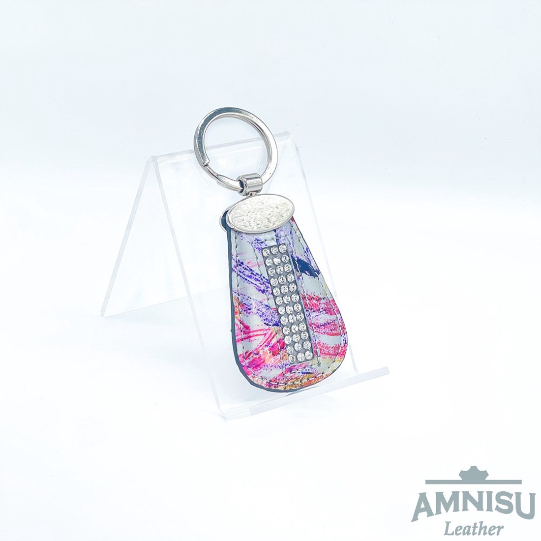 Színes mintás csepp alakú swarovski köves bőr kulcstartó H4017OK - táska & tok - kulcstartó & táskadísz - kulcstartó - Meska.hu