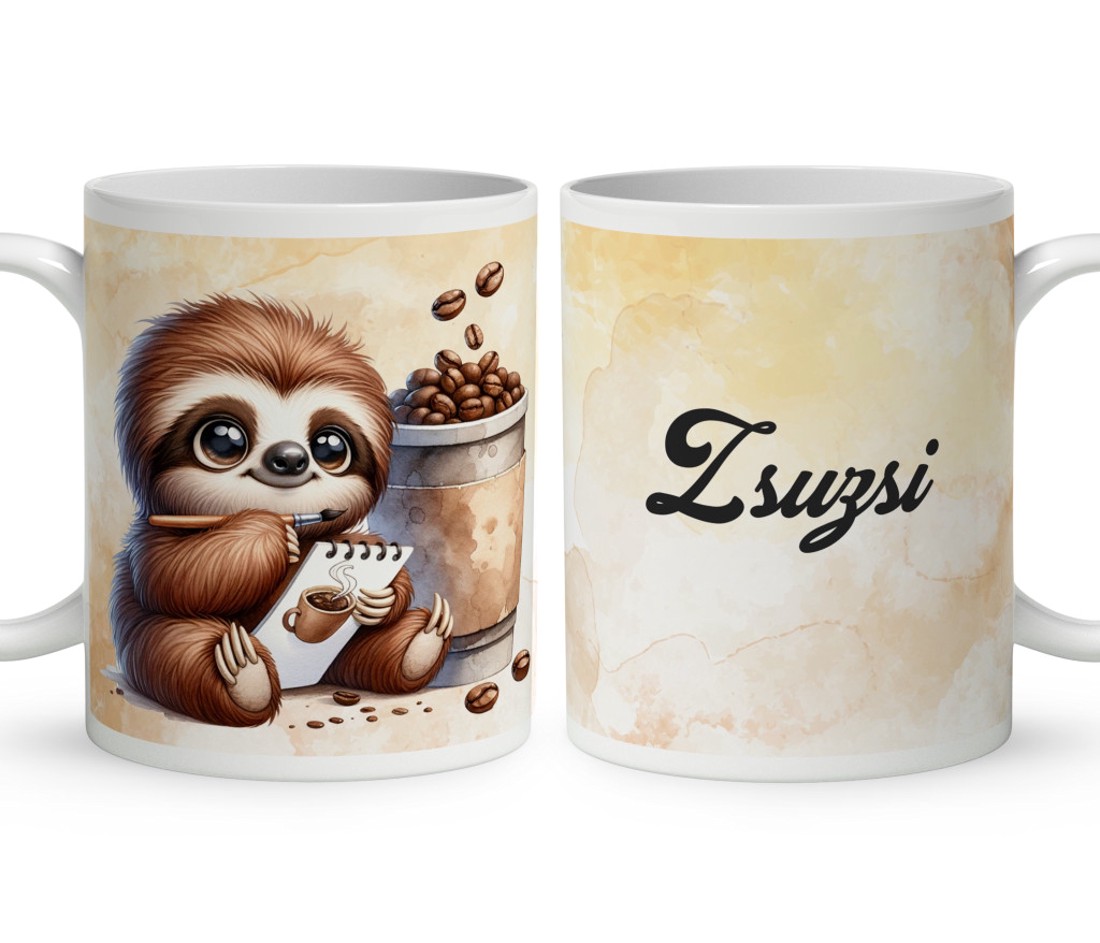 Névvel kérhető - Festő kávés lajhár mintás bögre - otthon & életmód - konyhafelszerelés, tálalás - tálalás - bögre & csésze - Meska.hu