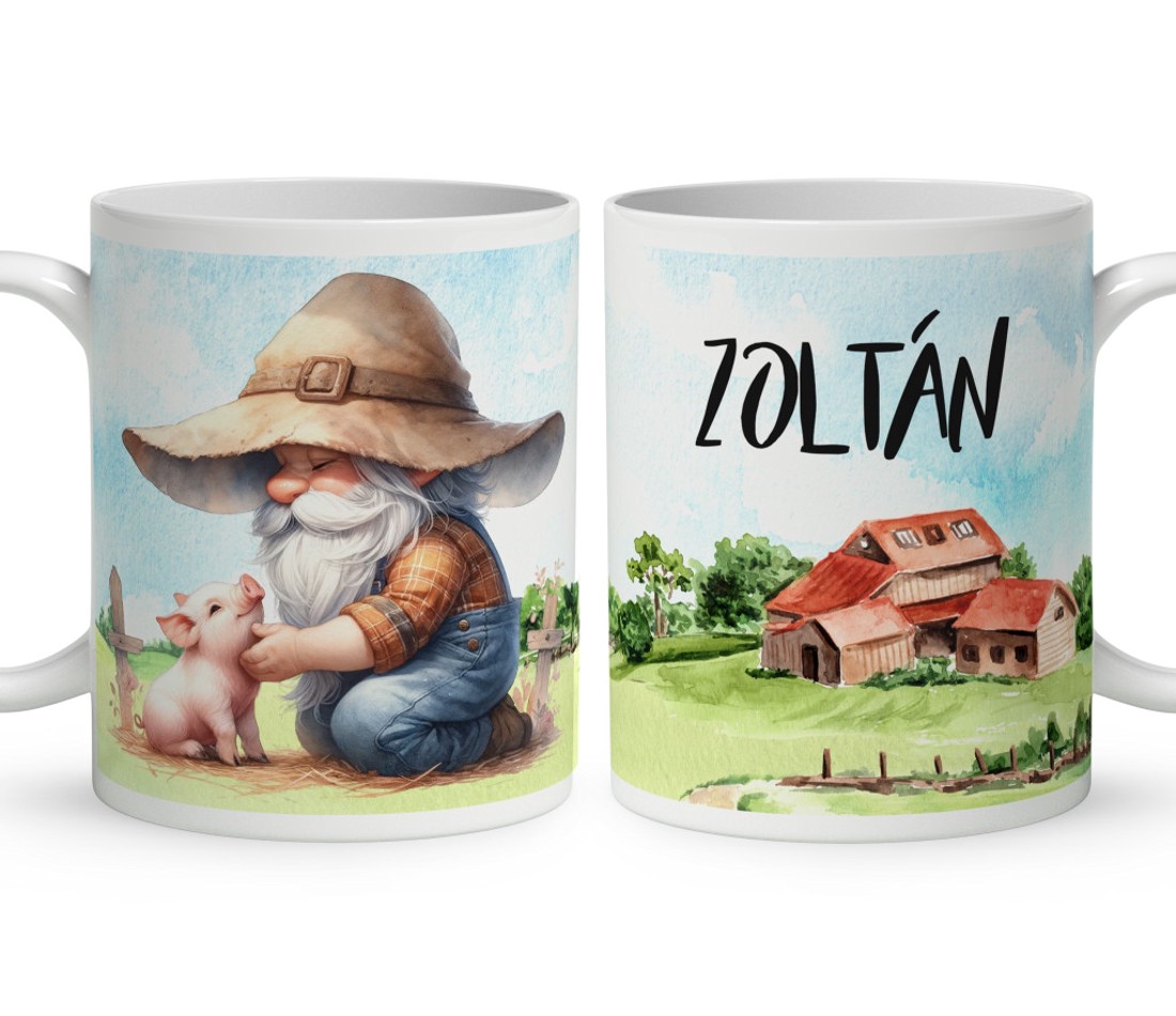 Névvel kérhető - Gazda manó malaccal mintás bögre - otthon & életmód - konyhafelszerelés, tálalás - tálalás - bögre & csésze - Meska.hu