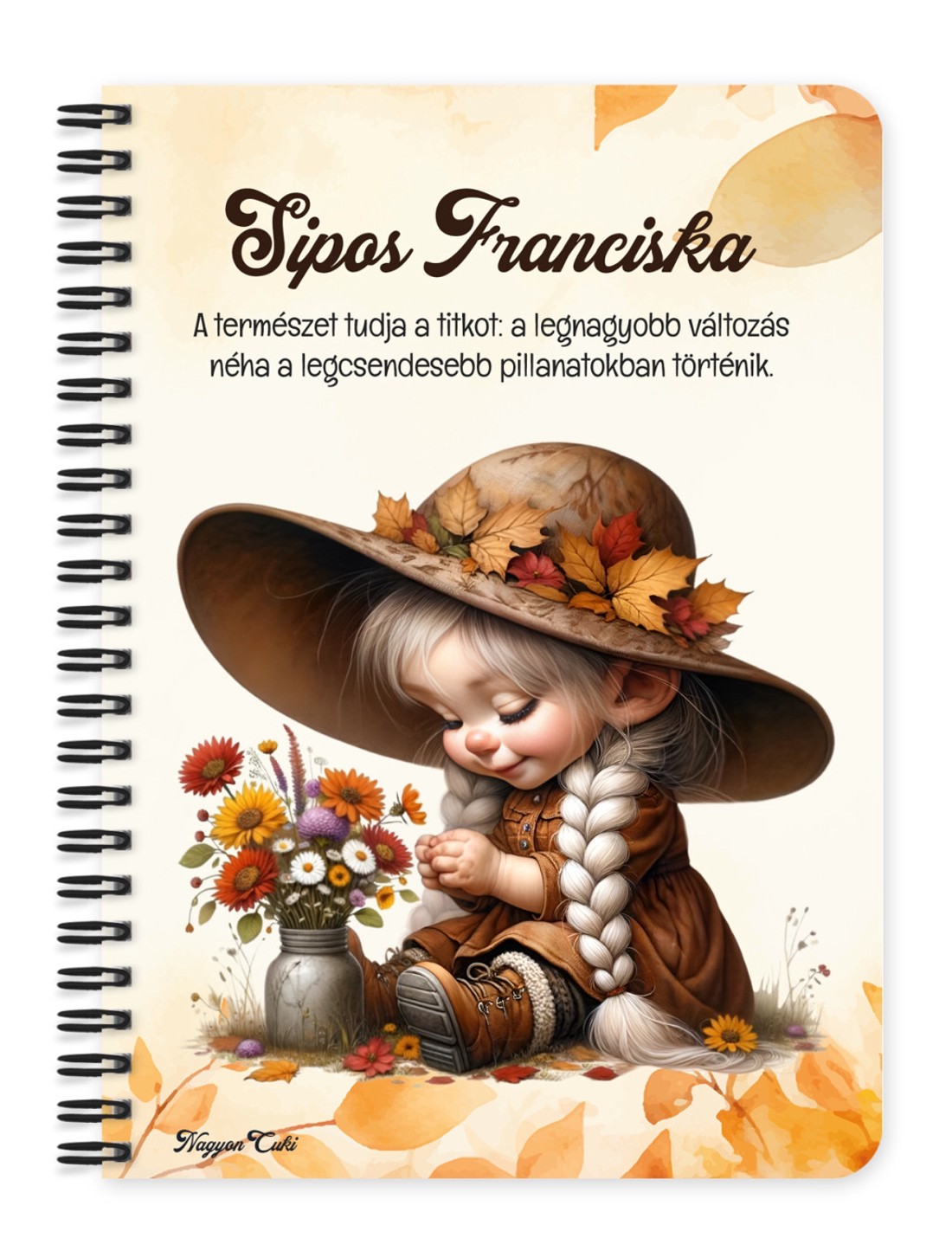 Személyre szabható - Legcukibb őszi manó lány mintás A6-os füzet - otthon & életmód - papír, írószer - jegyzetfüzet & napló - Meska.hu