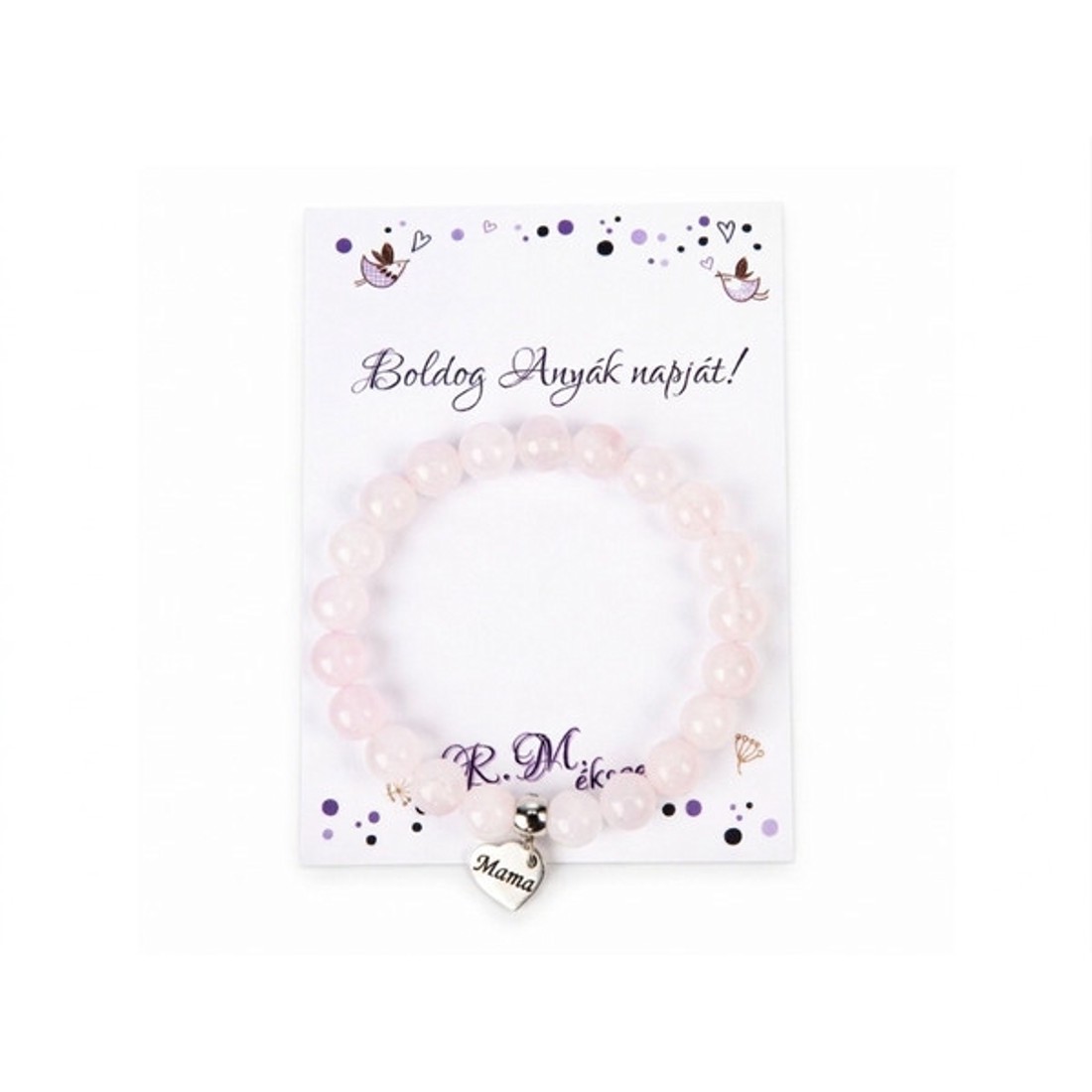 Boldog Anyák napját rózsakvarc karkötő Mama szívmedállal és ajándékkártyával - ékszer - karkötő - ásványkarkötő - Meska.hu