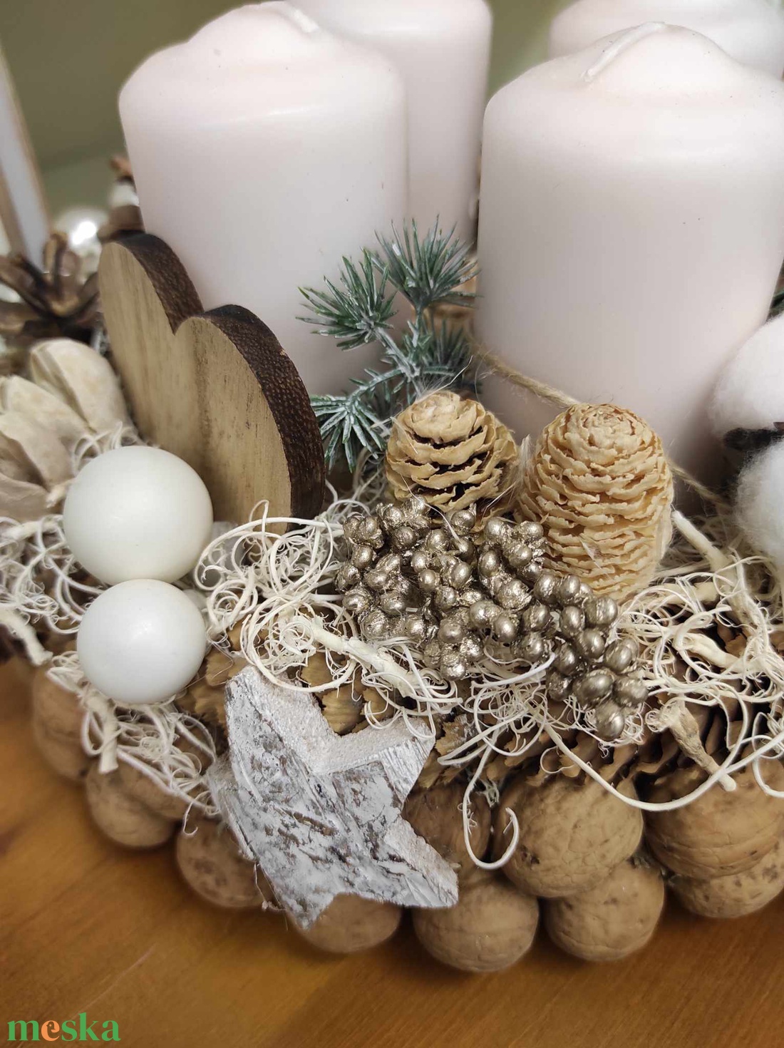 Adventi koszorú(beige-fehér) - karácsony - adventi díszek - adventi koszorú - Meska.hu
