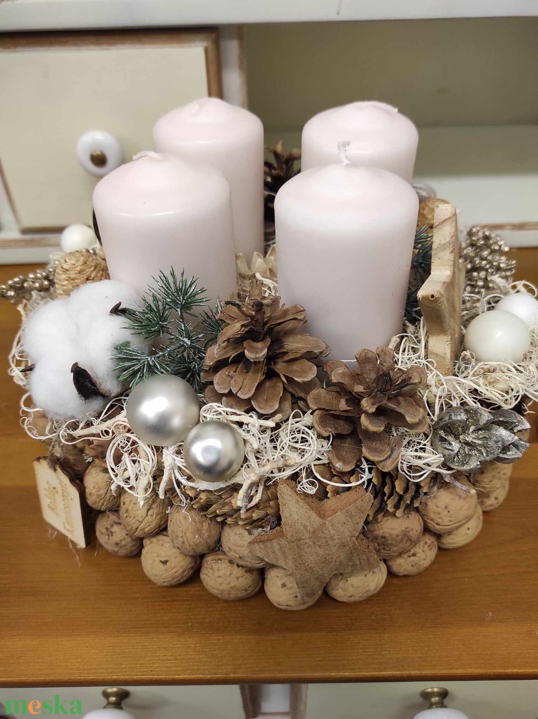 Adventi koszorú(beige-fehér) - karácsony - adventi díszek - adventi koszorú - Meska.hu