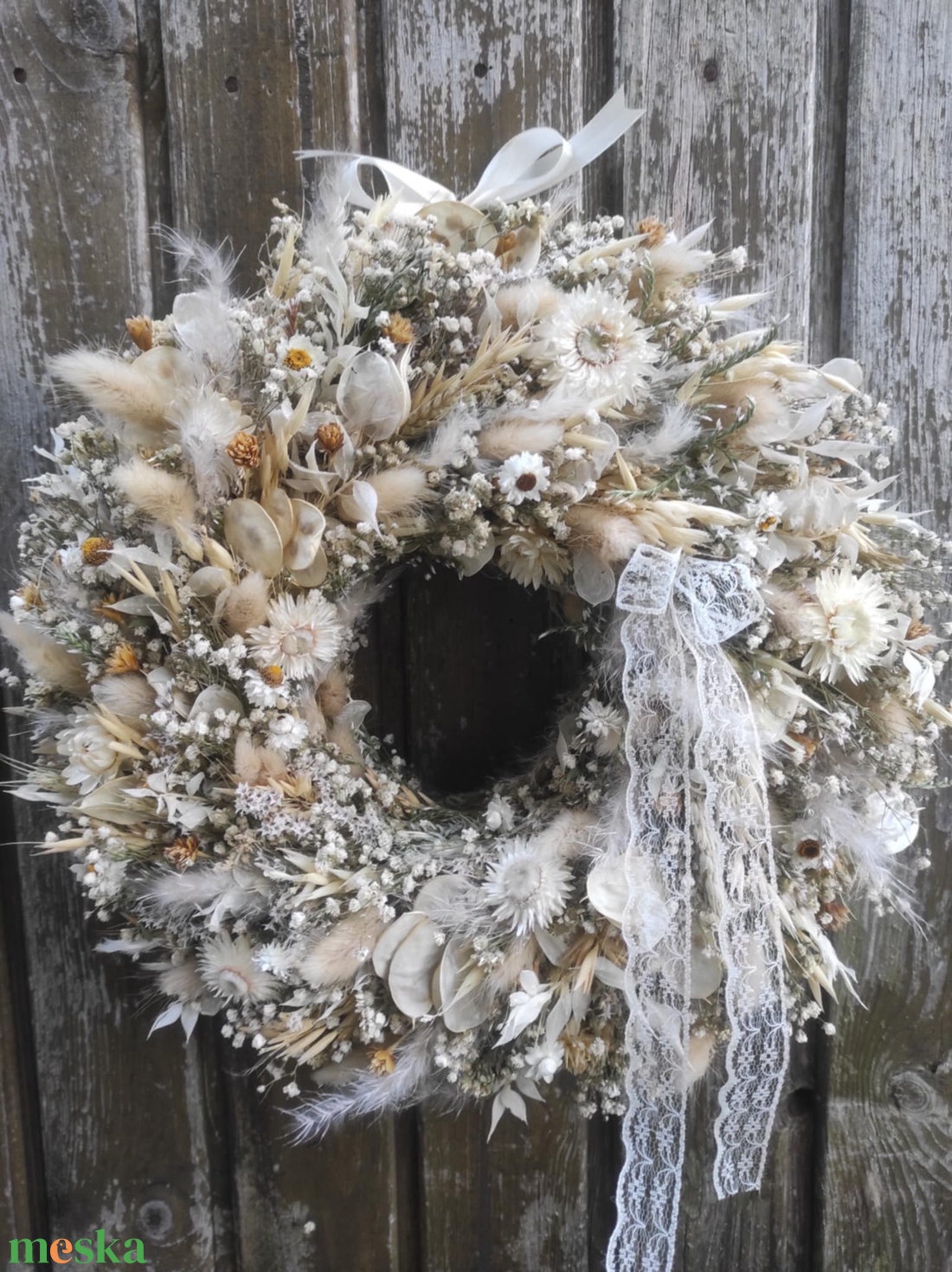 Szárazvirág koszorú,ajtódísz(natúr-beige) - otthon & életmód - dekoráció - ajtó- és ablak dekoráció - ajtódísz & kopogtató - Meska.hu