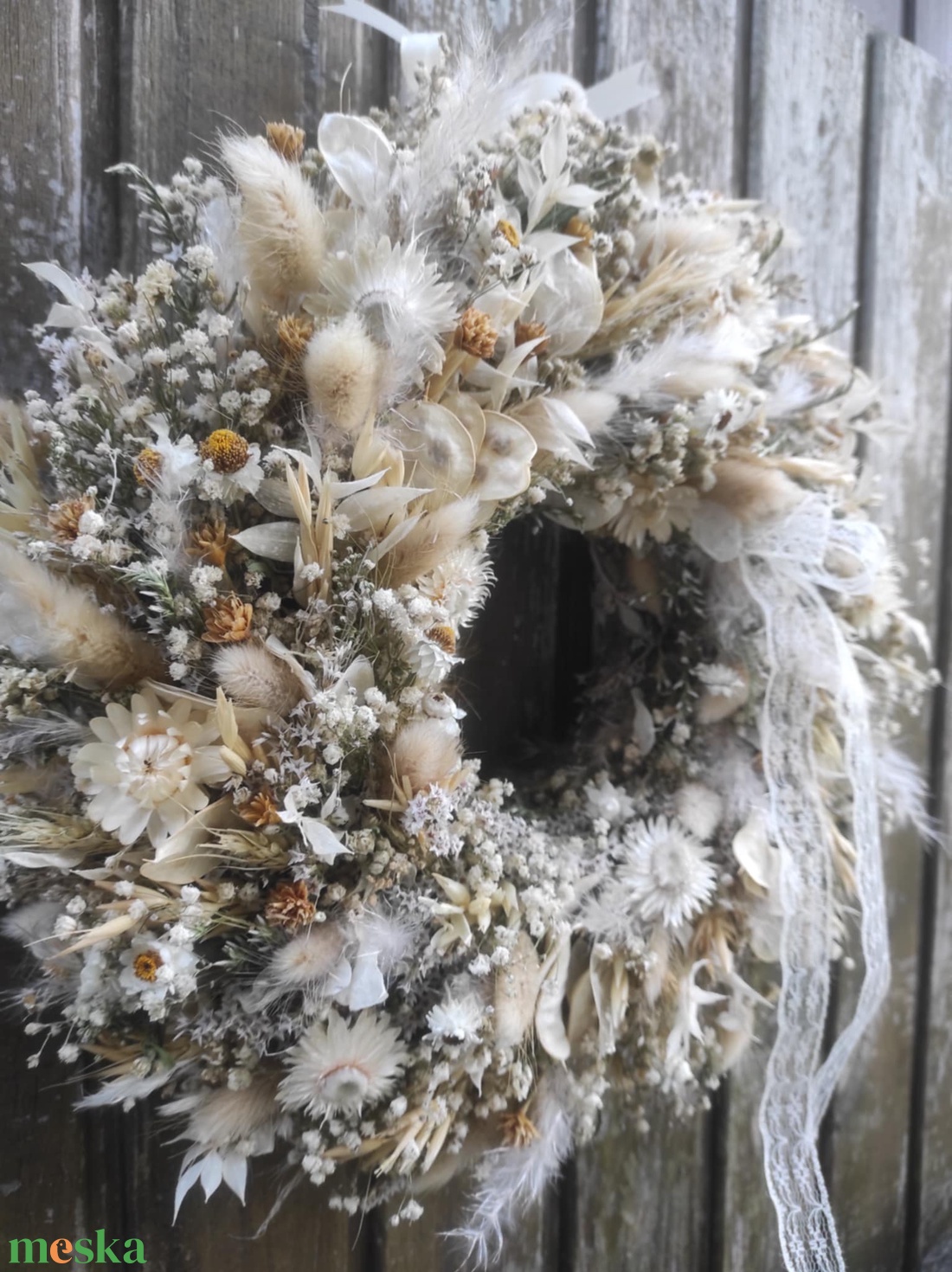 Szárazvirág koszorú,ajtódísz(natúr-beige) - otthon & életmód - dekoráció - ajtó- és ablak dekoráció - ajtódísz & kopogtató - Meska.hu