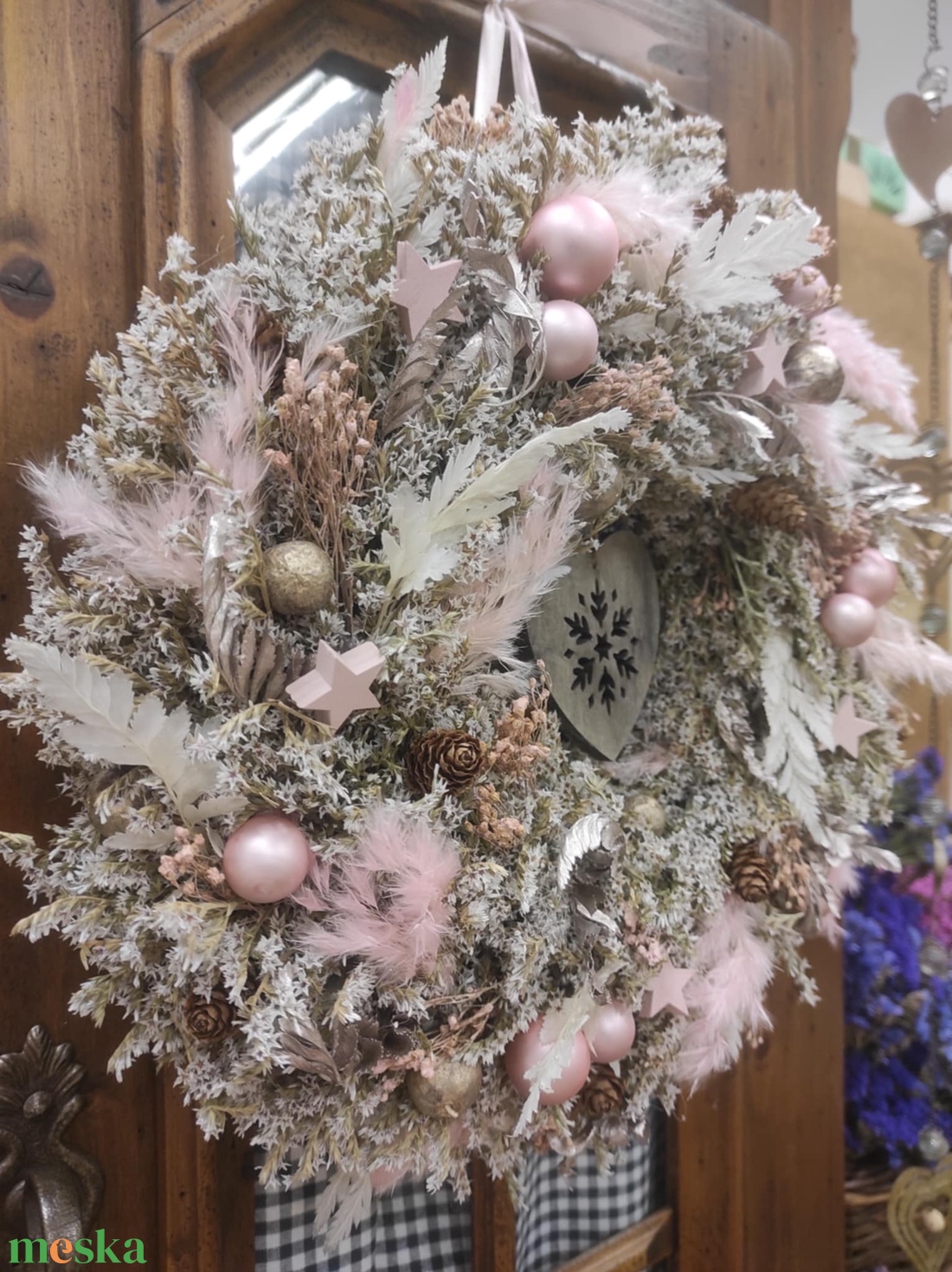 Adventi ajtódísz(szárazvirág) - karácsony - karácsonyi lakásdekoráció - karácsonyi ajtódíszek - Meska.hu