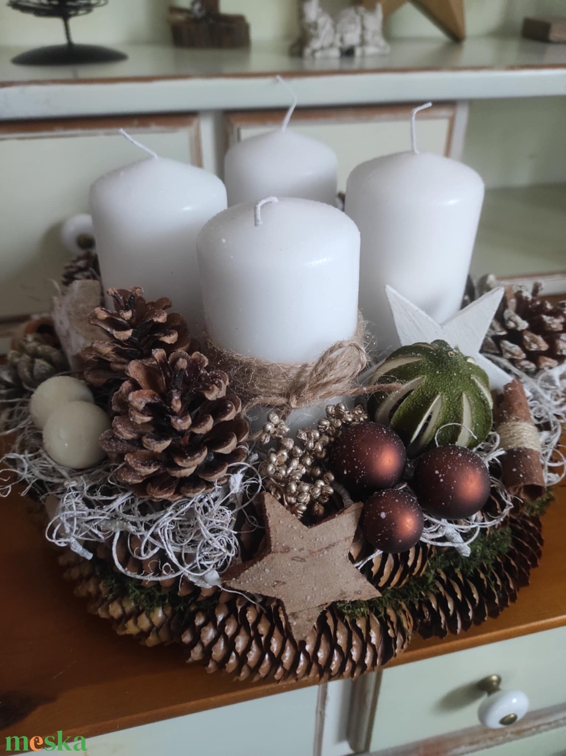 Adventi koszorú(barna-fehér) - karácsony - adventi díszek - adventi koszorú - Meska.hu