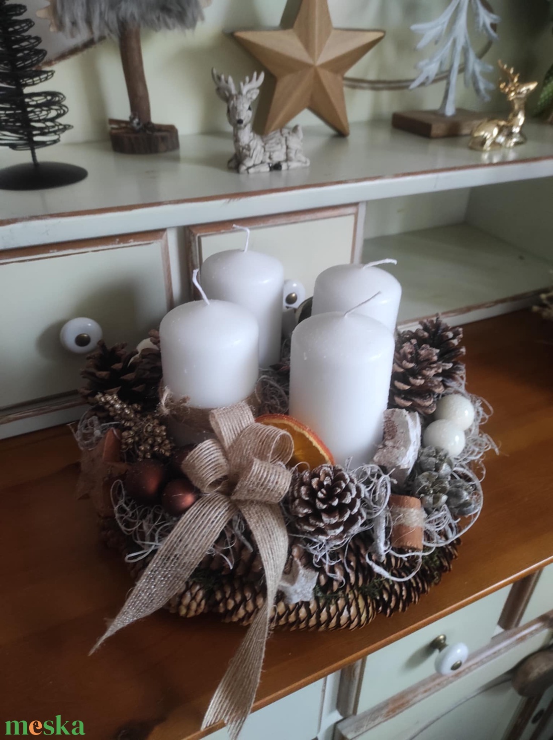 Adventi koszorú(barna-fehér) - karácsony - adventi díszek - adventi koszorú - Meska.hu