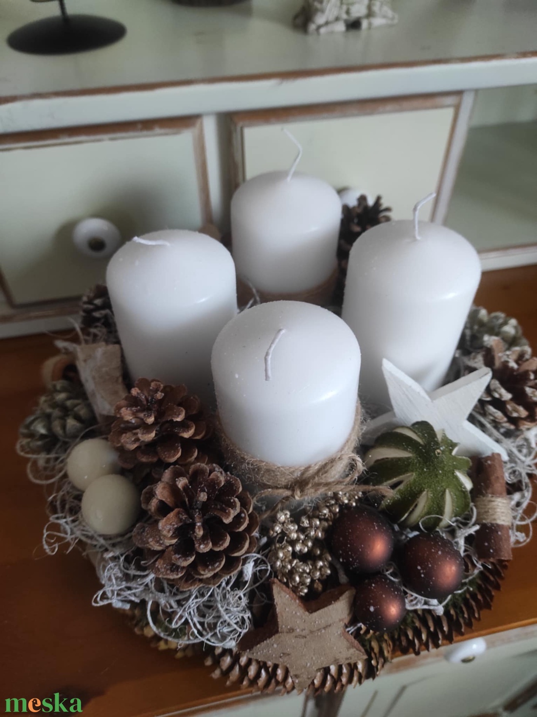 Adventi koszorú(barna-fehér) - karácsony - adventi díszek - adventi koszorú - Meska.hu
