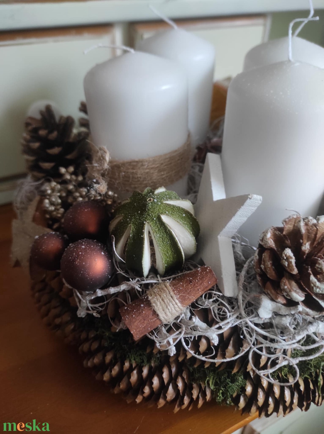 Adventi koszorú(barna-fehér) - karácsony - adventi díszek - adventi koszorú - Meska.hu