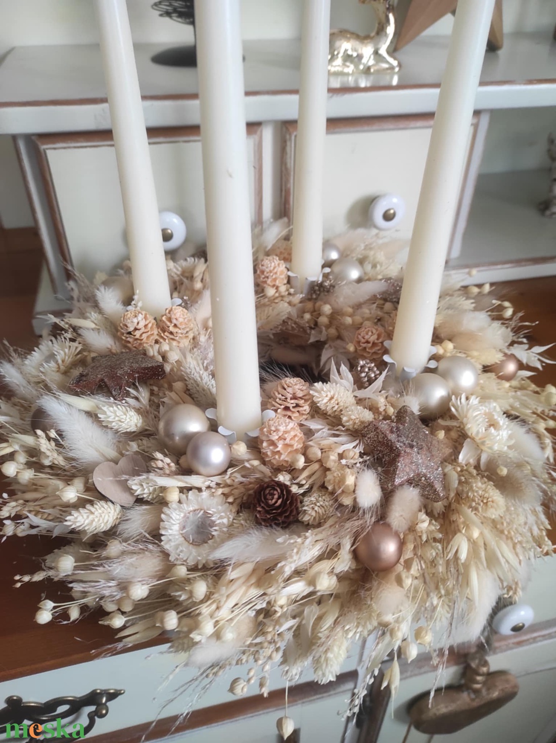 Adventi koszorú(beige) - karácsony - adventi díszek - adventi koszorú - Meska.hu